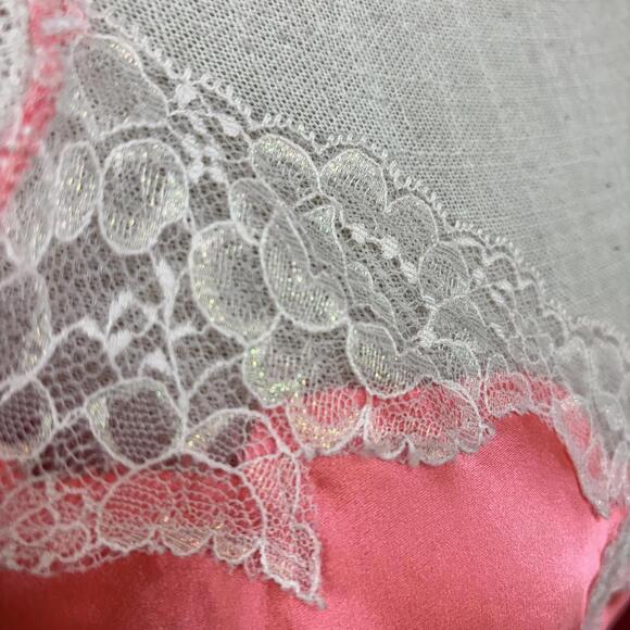 Victoria’s Secret coral pink satin gown with shimmery white lace sz medium - Picture 3 of 7